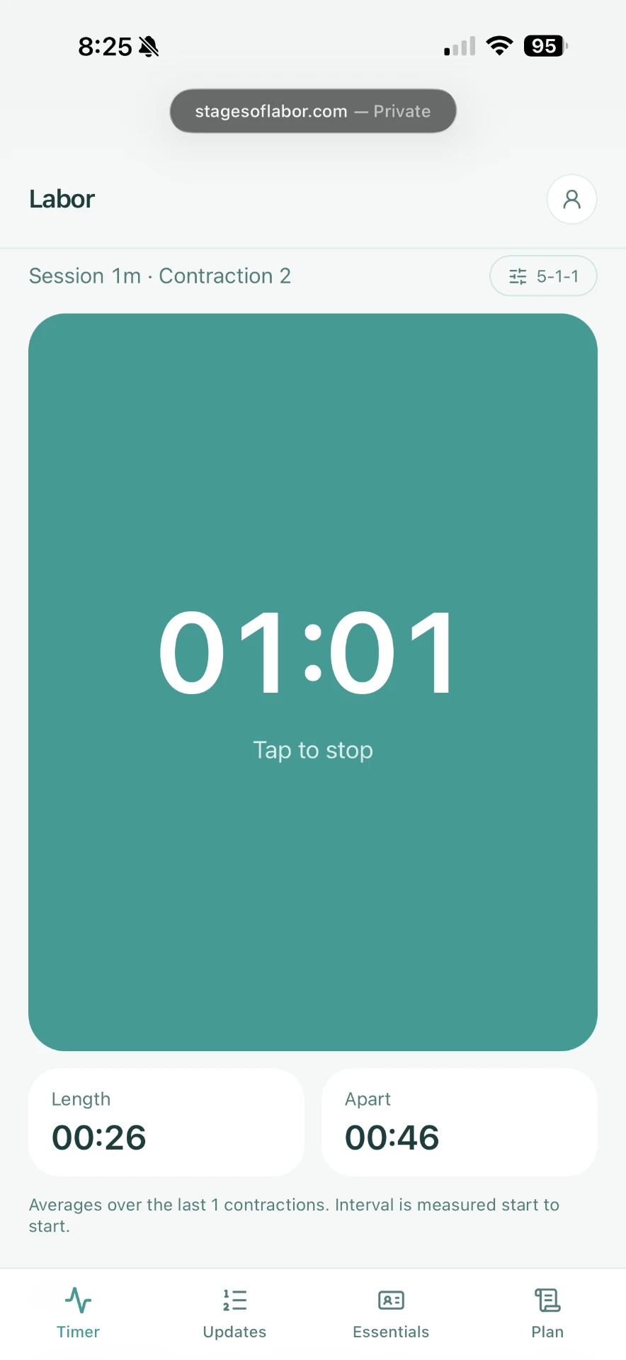 Contraction counter running in the app